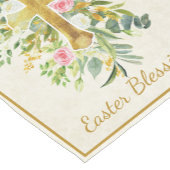 Goud kruis en roze rozen, aangepast Pasen Korte Tafelloper (Hoek)