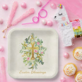 Goud kruis en roze rozen, aangepast Pasen Papieren Bordje (Feest)