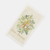 Goud kruis en roze rozen, aangepast Pasen Servet (Hoek)