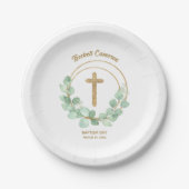 Goud kruis Eucalyptus Wreatbaptisme Papieren Bordje (Voorkant)