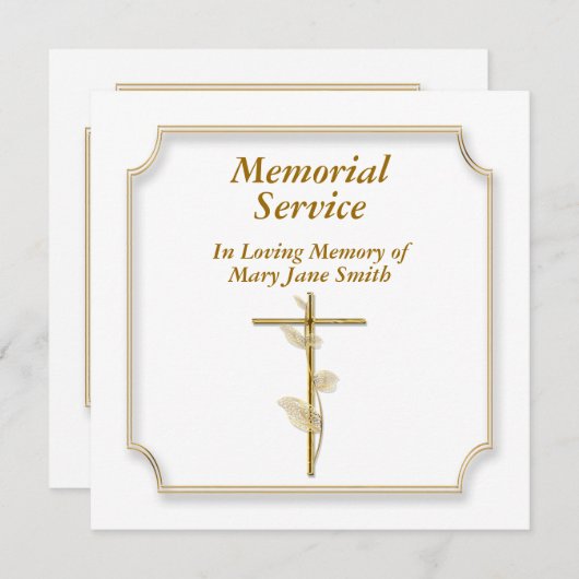Goud kruis lijst op wit gedenkteken kaart (Voorkant / Achterkant)