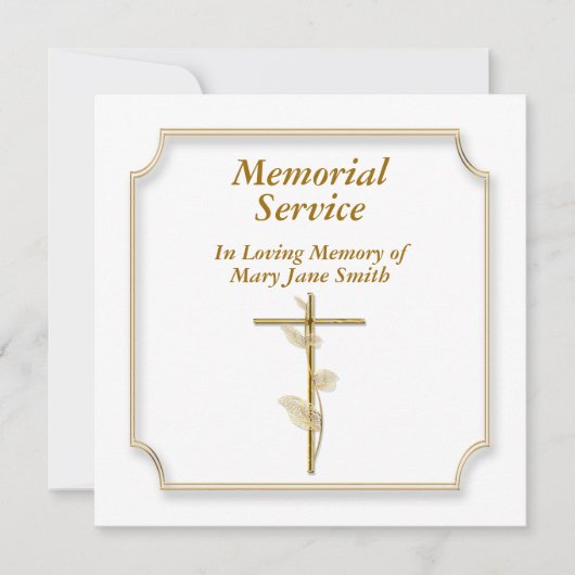 Goud kruis lijst op wit gedenkteken kaart (Voorkant)