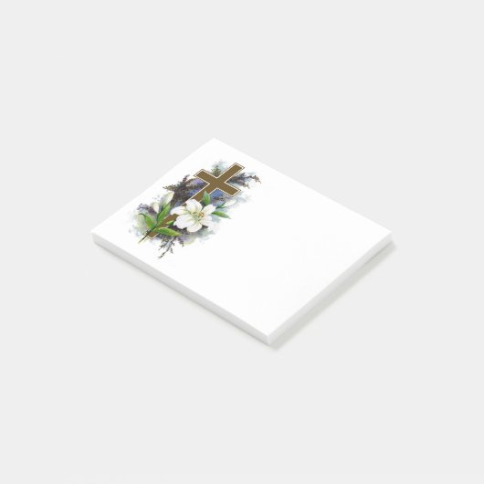 Goud kruis met witte ventilator post-it® notes (Schuin)