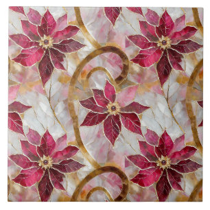 Goud Krult Burgundy Roze Kerst Poinsettia's Tegeltje