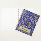 Goud laat Botanische Bloemen Diepblauw Script Planner (Display)