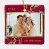 Goud laat familie foto rood Kerstmis Keramisch Ornament (Voorkant)