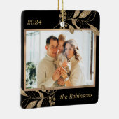 Goud laat familiefoto Zwarte Kerst achter Keramisch Ornament (Rechts)