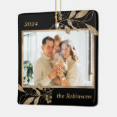 Goud laat familiefoto Zwarte Kerst achter Keramisch Ornament (Links)
