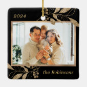 Goud laat familiefoto Zwarte Kerst achter Keramisch Ornament (Achterkant)