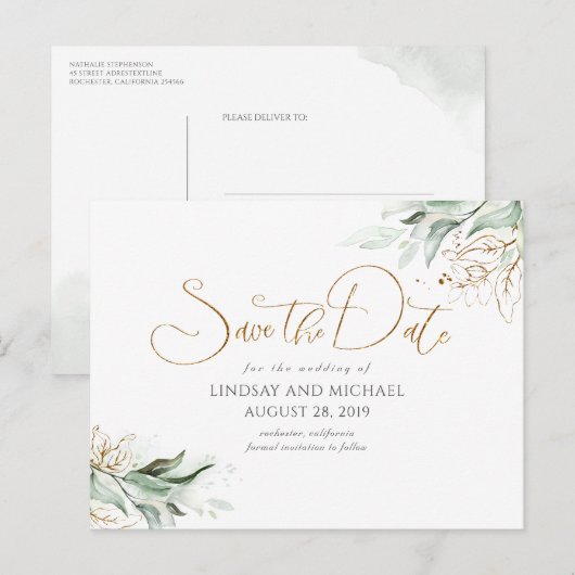 Goud Laat Groen Bewaar de Datum Briefkaart (Voorkant / Achterkant)