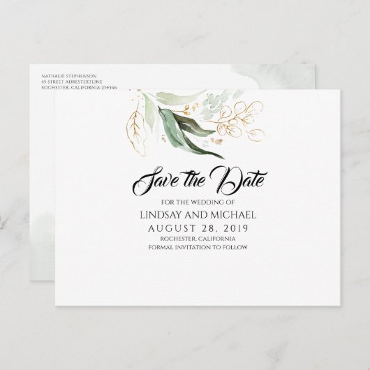 Goud Laat Groen Bewaar de Datum Briefkaart (Voorkant / Achterkant)