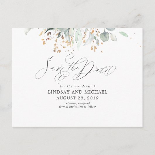 Goud Laat Groen Boho Save the Date Briefkaart (Voorkant)