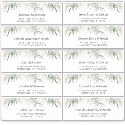 Goud laat groen Gast Namen Adresetiketten Sticker (Voorkant)