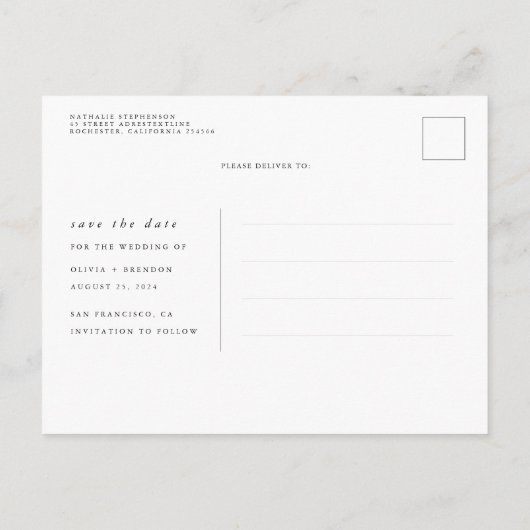 Goud laat groen Modern Elegant Save the Date Aankondigingskaart (Achterkant)