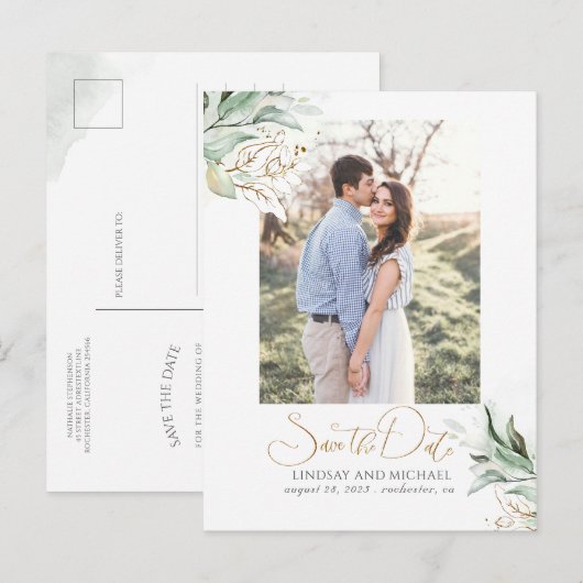 Goud laat groen Opslaan de datum Foto Aankondigingskaart (Voorkant / Achterkant)