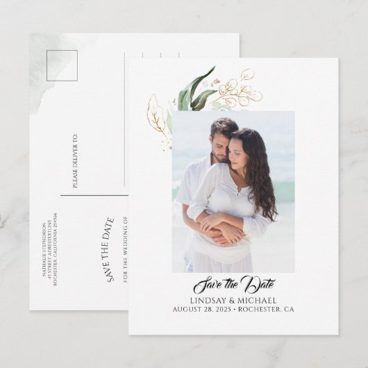 Goud laat groen opslaan van de datum Foto Aankondi Aankondigingskaart (Voorkant / Achterkant)