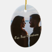 Goud laat het sneeuwen Eerste Kerstfoto Keramisch Ornament (Voorkant)