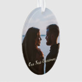 Goud laat het sneeuwen Eerste Kerstfoto Ornament (voorkant)