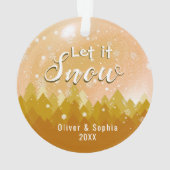 Goud laat het sneeuwen Eerste Kerstfoto Ornament (achterkant)