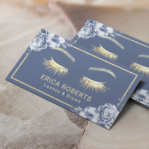 Goud Lashes Makeup Artist Blue Floral Beauty Salon Visitekaartje