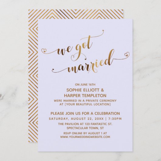 Goud & Lavendel We zijn getrouwd na het huwelijksf Kaart (Voorkant / Achterkant)
