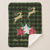 Goud Leaping Rendier met Poinsettias Sherpa Deken (Voorkant)