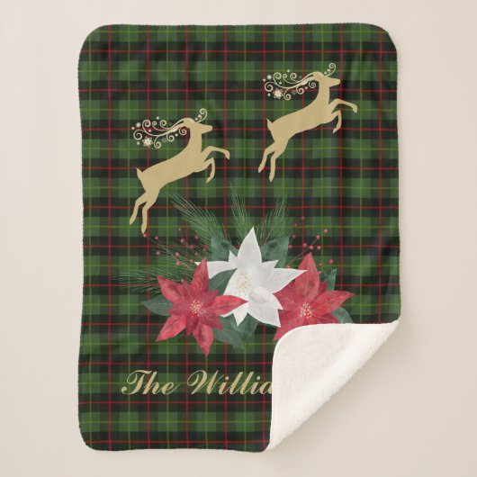 Goud Leaping Rendier met Poinsettias Sherpa Deken (Voorkant)