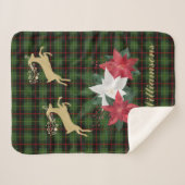 Goud Leaping Rendier met Poinsettias Sherpa Deken (Voorkant (horizontaal))