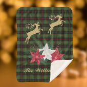 Goud Leaping Rendier met Poinsettias Sherpa Deken