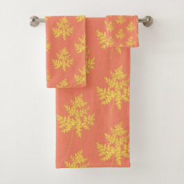 Goud leder op koraal botanisch patroon bad handdoek