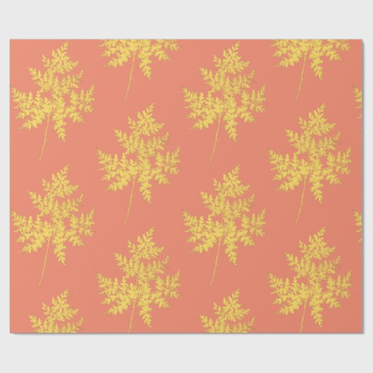 Goud leder op koraal botanisch patroon cadeaupapier (Vlak)