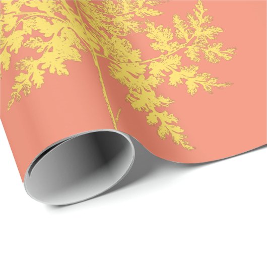 Goud leder op koraal botanisch patroon cadeaupapier (Rol Hoek)