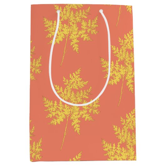 Goud leder op koraal botanisch patroon medium cadeauzakje (Voorkant)