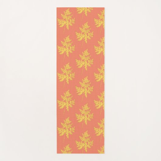 Goud leder op koraal botanisch patroon yogamat (Voorkant)
