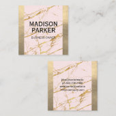 Goud leder | Roze goudmarmer Abstract Vierkante Visitekaartje (Voorkant / Achterkant)
