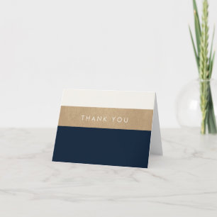 Goud leer en marineblauw Dank U Bedankkaart