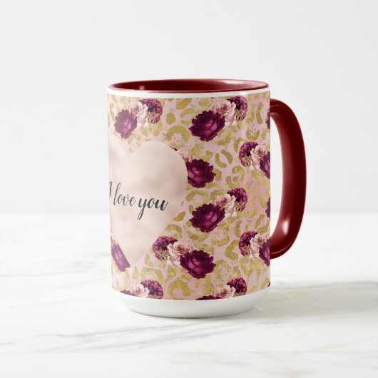 Goud Leopard Print Rozen Bloemenhart Mok (Voorkant rechts)