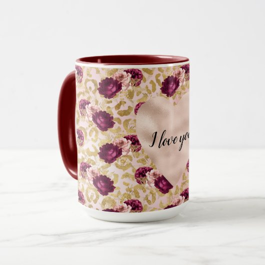 Goud Leopard Print Rozen Bloemenhart Mok (Voorkant links)