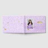 Goud Licht Paarse Roos Elegante Foto Quinceanera Gastenboek (Volledig)