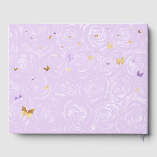 Goud Licht Paarse Roos Elegante Foto Quinceanera Gastenboek (Achterkant)