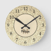 Goud licht zacht glitter sparken Monogram Ronde Klok (Voorkant)