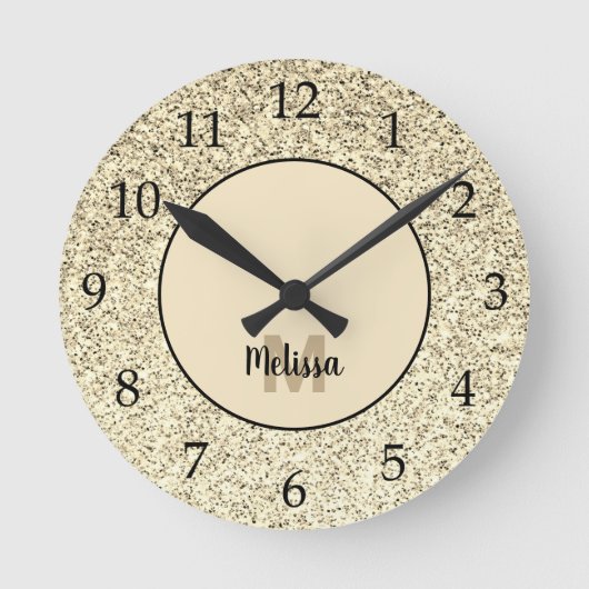 Goud licht zacht glitter sparken Monogram Ronde Klok (Voorkant)