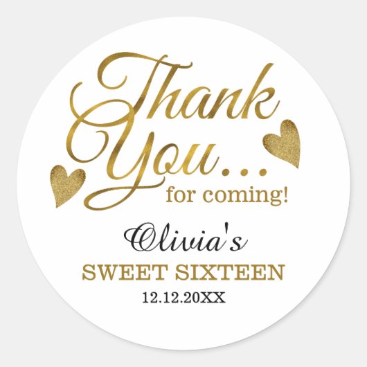 Goud Lief Zestien 16e Verjaardag Dank u Favorieten Ronde Sticker (Voorkant)