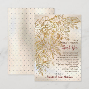 Goud lijntekenend roos op een crèmepatroon RSVP kaartje