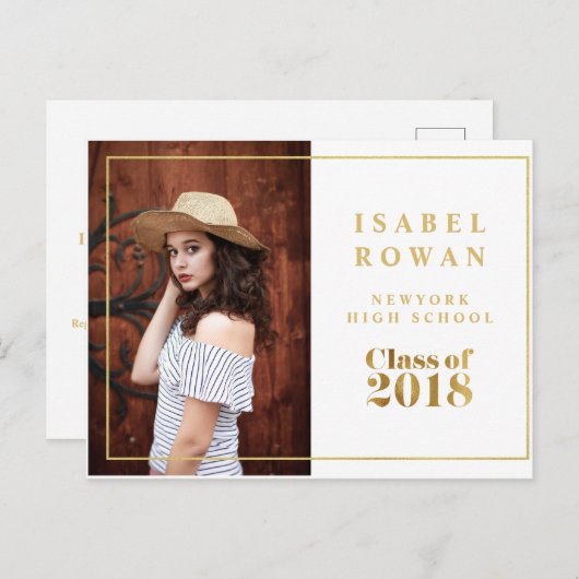 Goud Lijst Afstuderen 2018 Fotouitnodiging Wit Uitnodiging Briefkaart (Voorkant / Achterkant)
