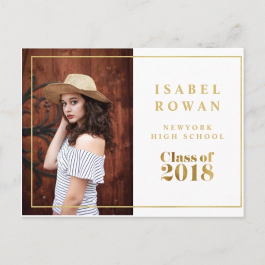 Goud Lijst Afstuderen 2018 Fotouitnodiging Wit Uitnodiging Briefkaart (Voorkant)