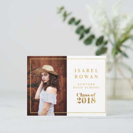 Goud Lijst Afstuderen 2018 Fotouitnodiging Wit Uitnodiging Briefkaart (Staand voorkant)