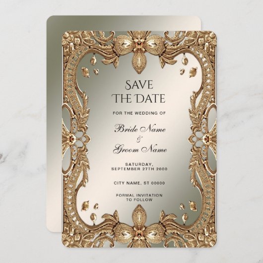 Goud  Lijst Bewaar de datum Save The Date (Voorkant / Achterkant)