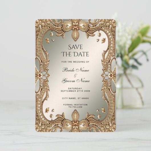 Goud  Lijst Bewaar de datum Save The Date (Staand voorkant)