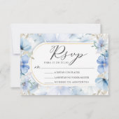 Goud Lijst Blauw Bloementuin Nuestra Boda RSVP Kaart (Voorkant)